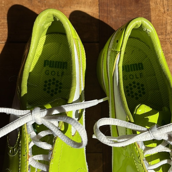 PUMA asymmetrical gold shoes. Sz7 lime green and white. - Picture 2 of 6